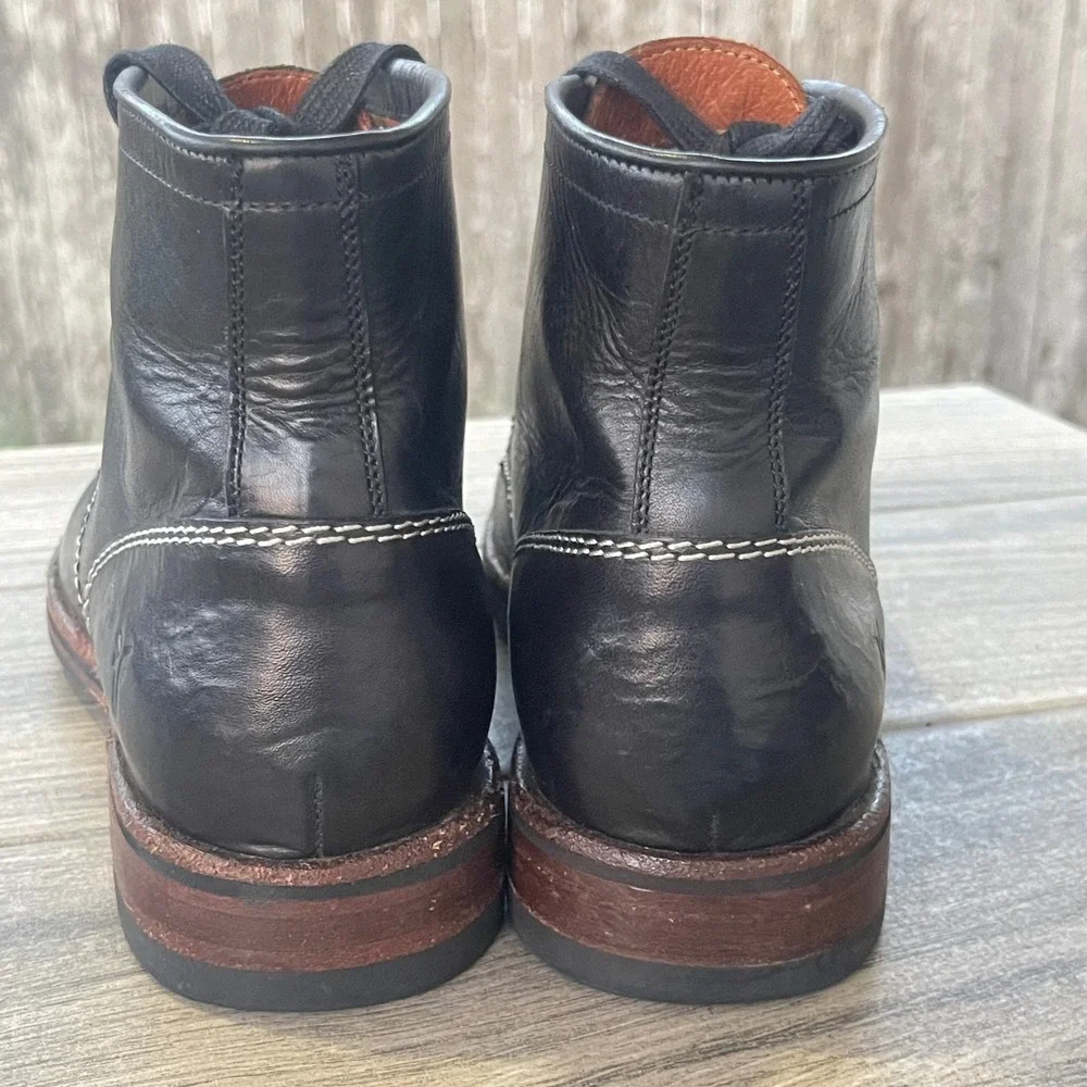 Frye Arkansas Logger Boots Men 7.5 D Black Leather Lace Up Ankle 3487107 Moc Toe